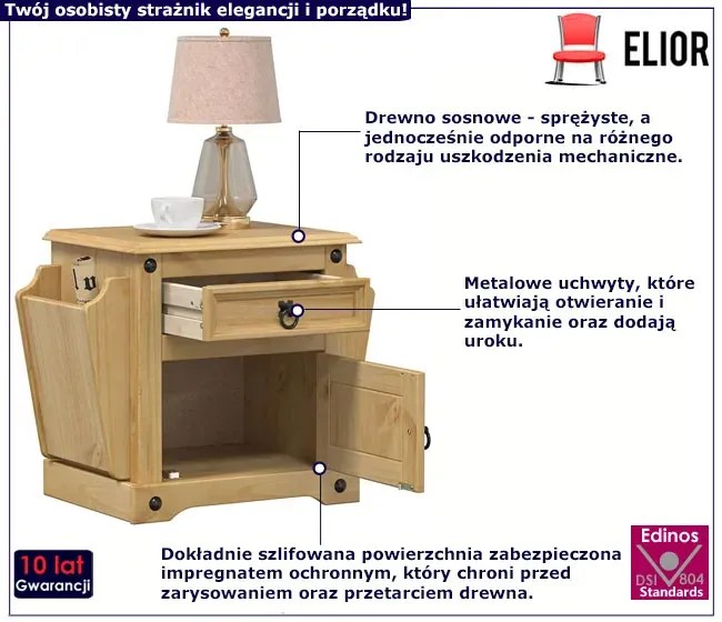 Drewniana Szafka Nocna W Rustykalnym Stylu T5-G47