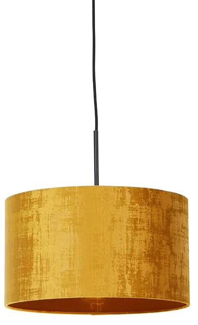 Lampa wisząca czarna klosz welurowy złoty 35cm - Combi Nowoczesny Oswietlenie wewnetrzne