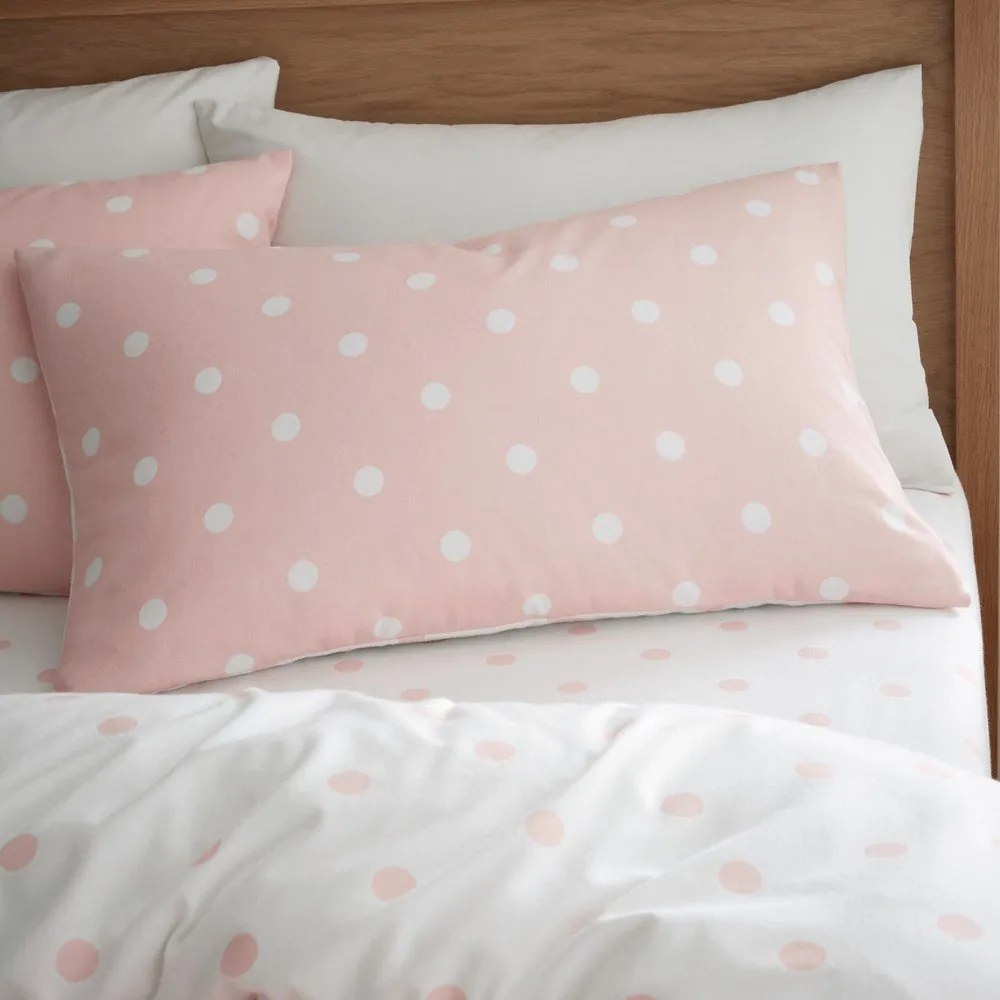 Biało-różowa flanelowa pościel dwuosobowa 230x220 cm Polka Dot – Catherine Lansfield
