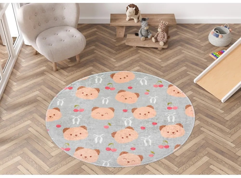 Szaro-brązowy dywan dziecięcy odpowiedni do prania ø100 cm Cute Teddies – Vitaus