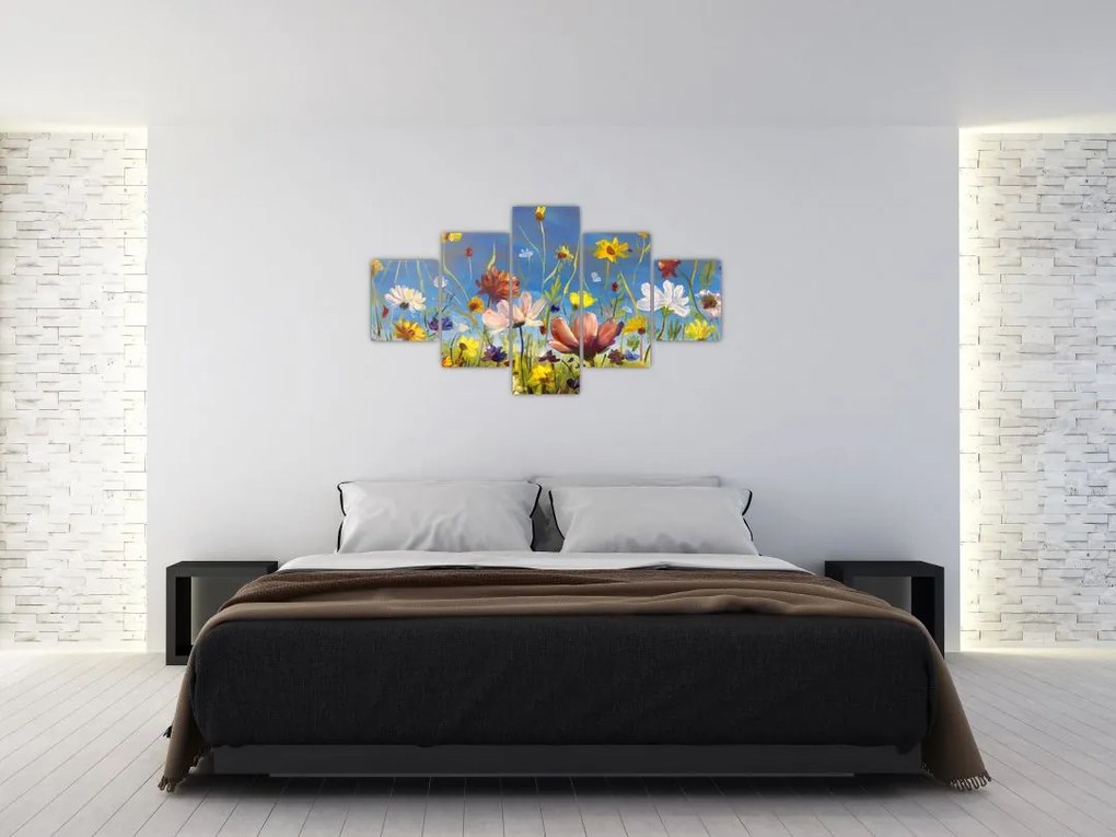 Malowany obraz kwitnącej łąki (125x70 cm)