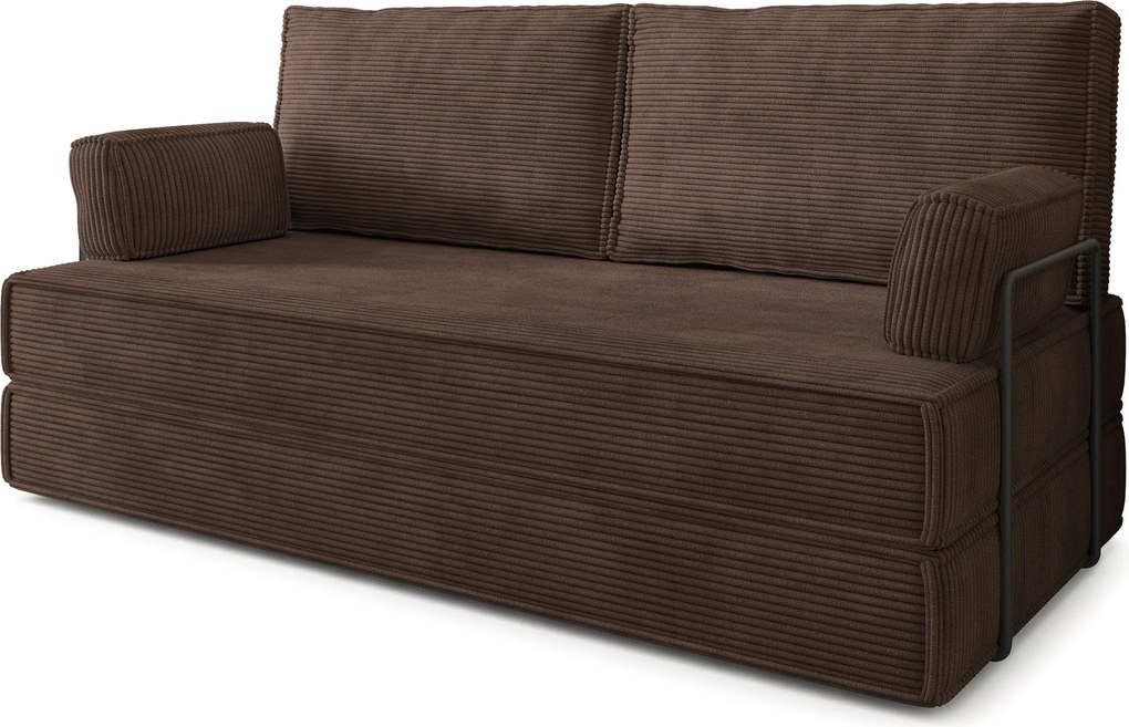 Masseno Sofa piankowa SILAR z funkcją spania, Kanapa z pianki do salonu, Bezmontażowa, Tkanina sztruksowa – Brązowy POSO 06