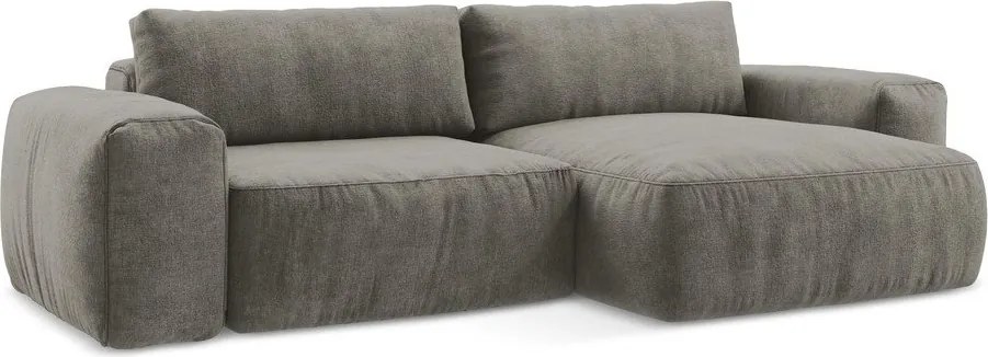 Szary rozkładany narożnik z tkaniny szenilowej (prawostronny/z szezlongiem) Kuki – Makamii