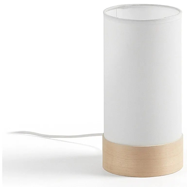 Biało-naturalna lampa stołowa z litego drewna bukowego z tekstylnym kloszem (wysokość 26 cm) Slat – Kave Home