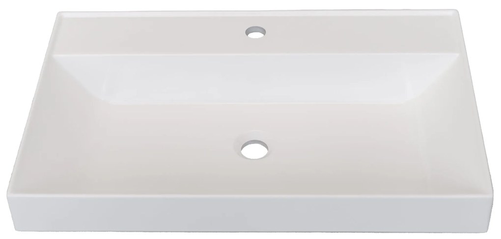 Umywalka z konglomeratu blatowa prostokątna biała NAVI | Różne rozmiary | Z otworem na baterię lub bez : Otwory na baterię - Bez otworów, Rozmiar - 70 x 45 cm