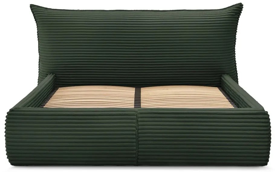 Ciemnozielone tapicerowane łóżko dwuosobowe ze schowkiem i stelażem 180x200 cm Jade – Bobochic Paris