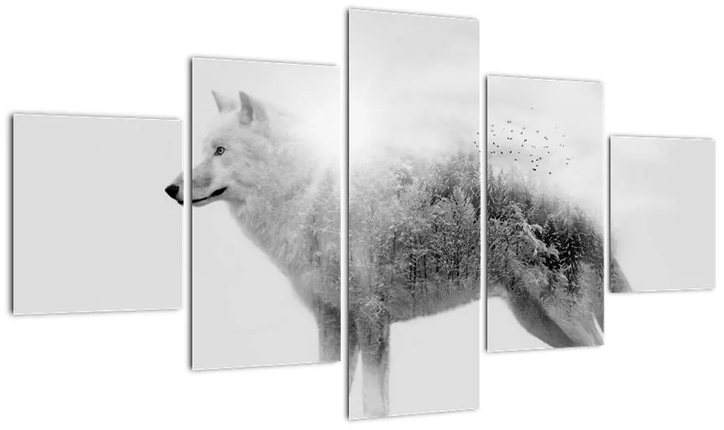 Obraz - Wilk arktyczny odzwierciedla dziki krajobraz (125x70 cm)