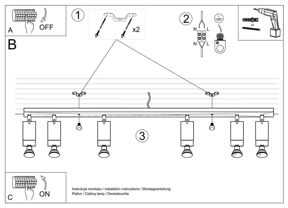 Biała lampa sufitowa Nice Lamps Toscana 6L