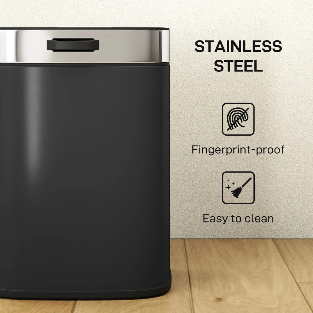 HOMCOM Kosz na śmieci, stal nierdzewna, kuchenny kosz z pokrywą pozostającą otwartą, wyjmowany wkład, 21,5x19,5x30 cm, czarny