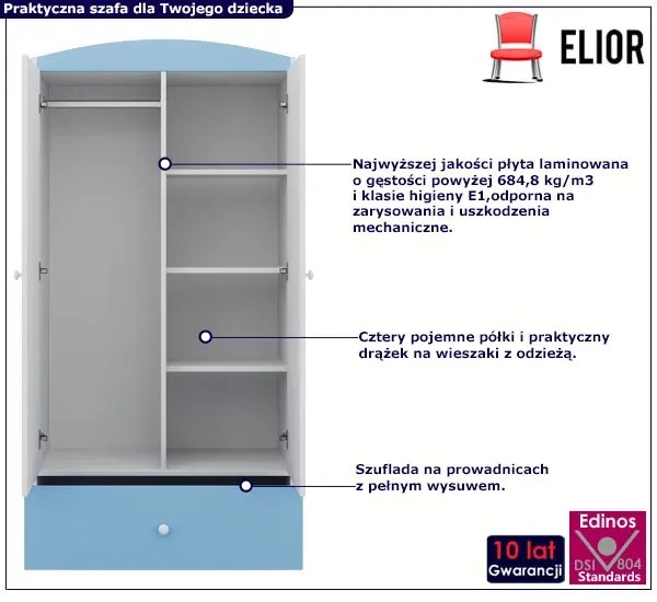 Szafa dla chłopca z szufladami niebieska T7-A80