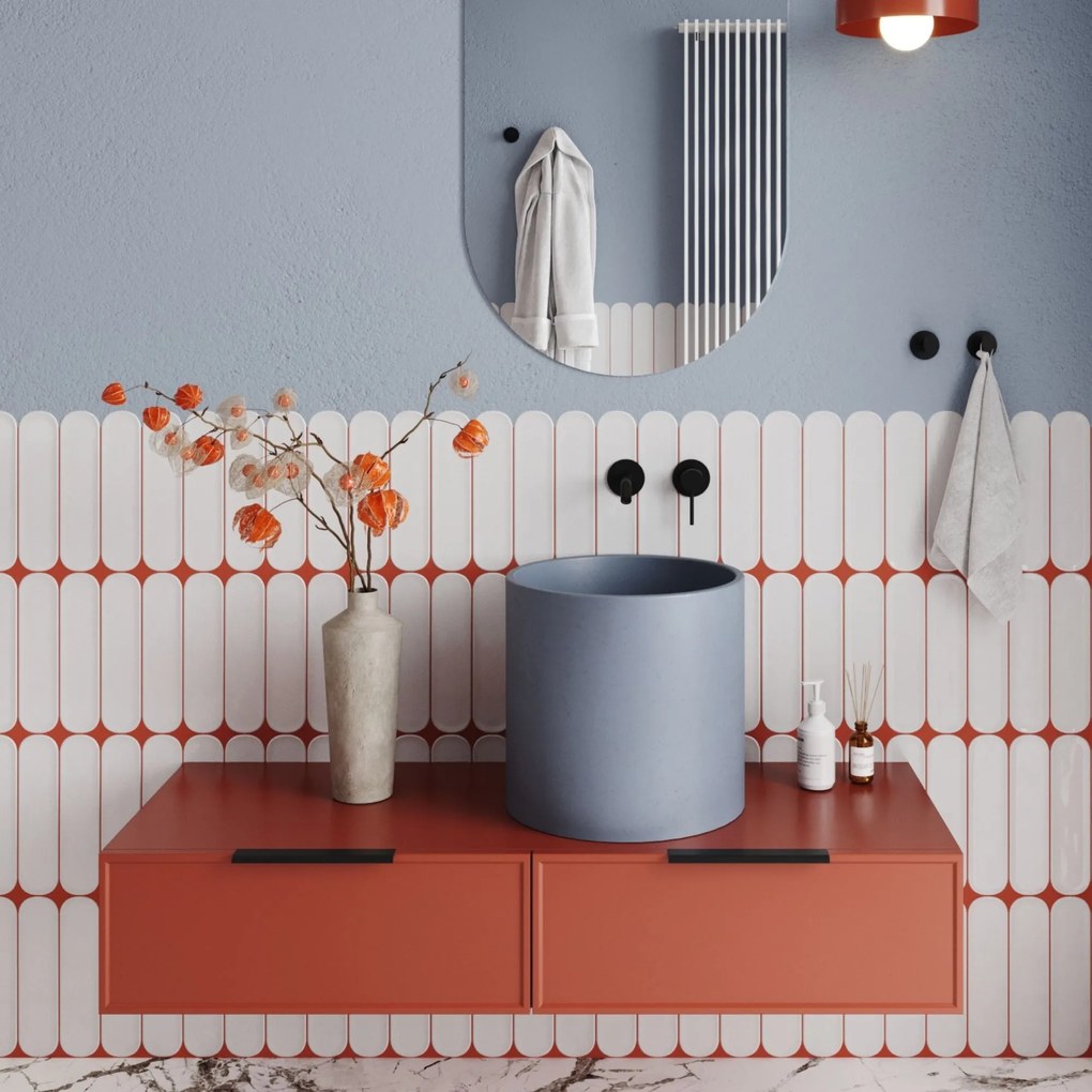 Umywalka betonowa nablatowa okrągła bez otworu na baterię 41 x 40 cm BENE | różne kolory : Kolor - Jagodowy