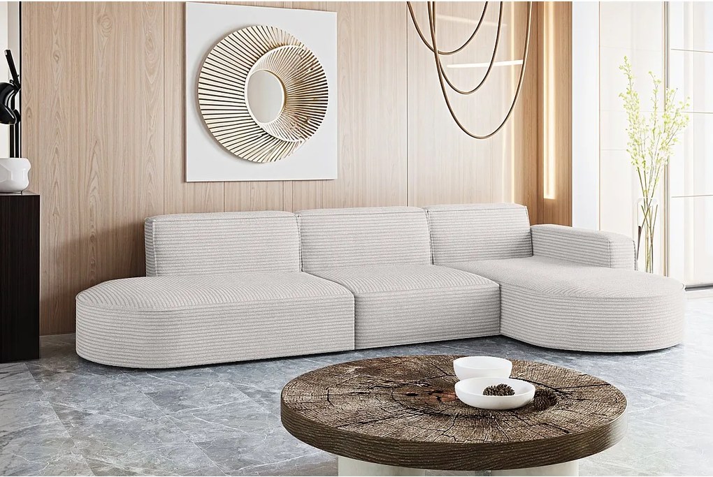 Narożnik w kształcie L Modena L, tkanina Poso, Ecru, Prawy