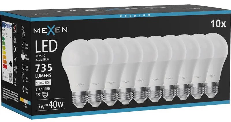 Mexen Nova 10x żarówka LED E27, A60, 7W, Neutralna - 4000K, 735 lm - L100-E27-0740-01x10