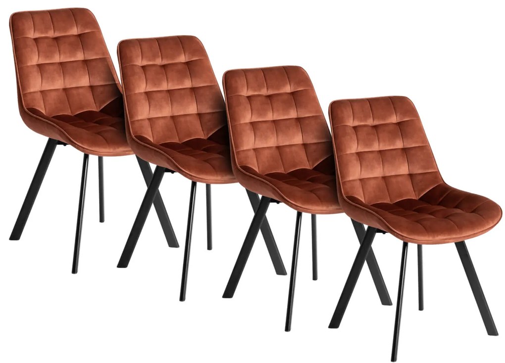 Zestaw 4x Krzesło Tapicerowane RICK do Salonu Rude Welurowe Nowoczesne Loft