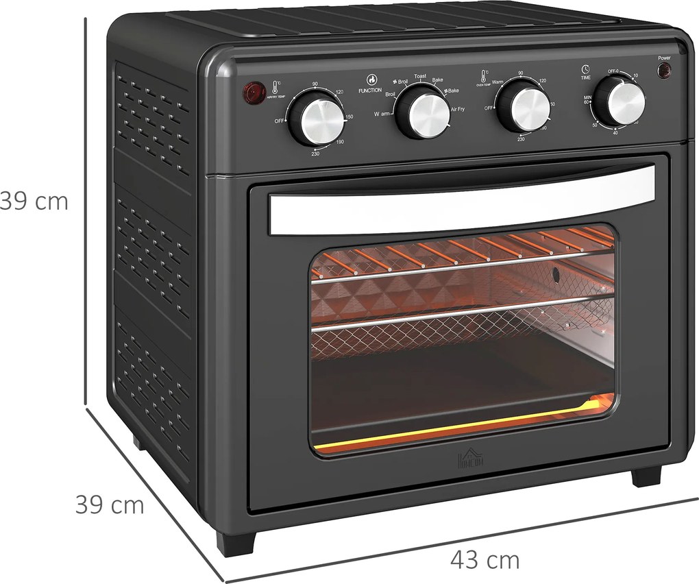 HOMCOM Minipiekarnik, Frytkownica z Powietrzem, 90-230°C, 7 Programów, Akcesoria, Czarny