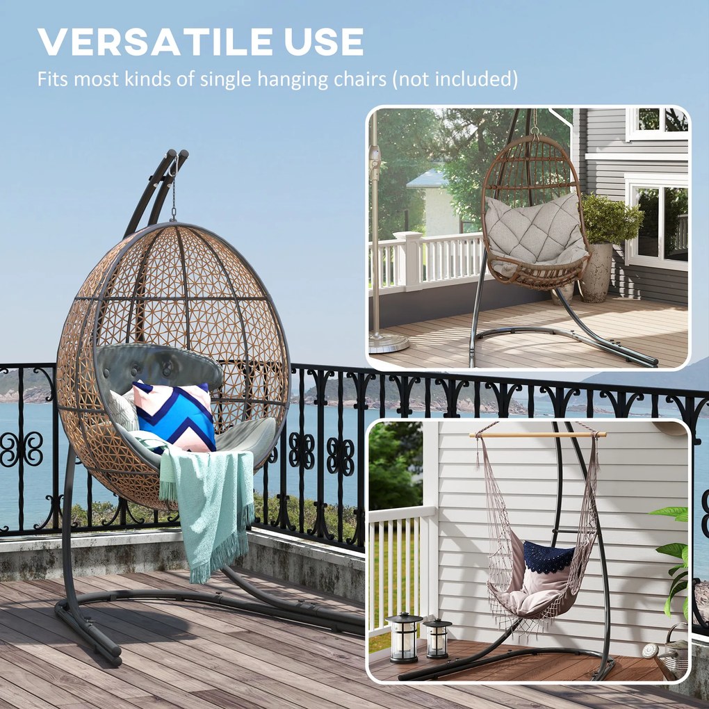 Outsunny Stelaż metalowy do fotela wiszącego w kształcie litery C z podstawą do 150kg - Czarny