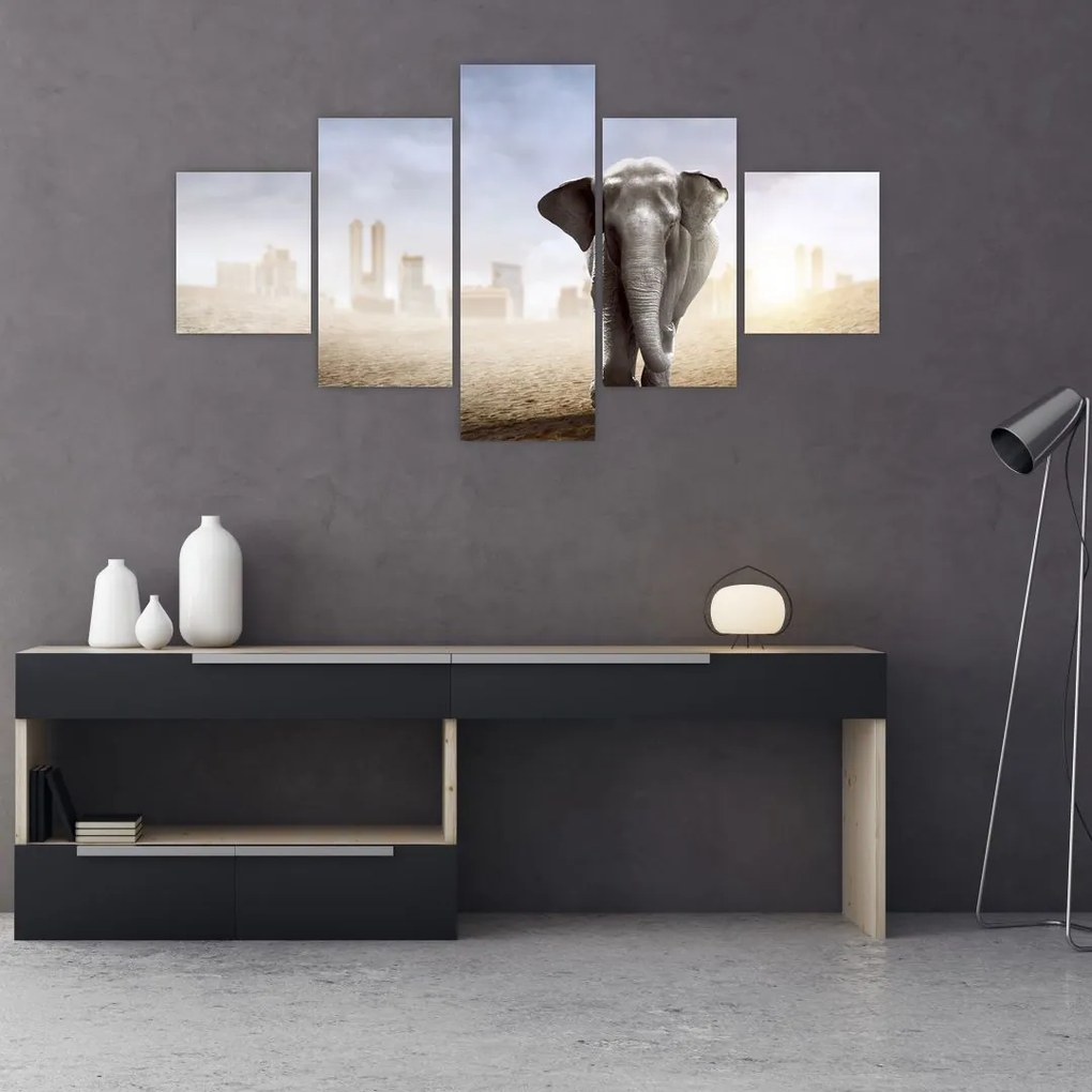 Obraz - Słonie w wielkim mieście (125x70 cm)