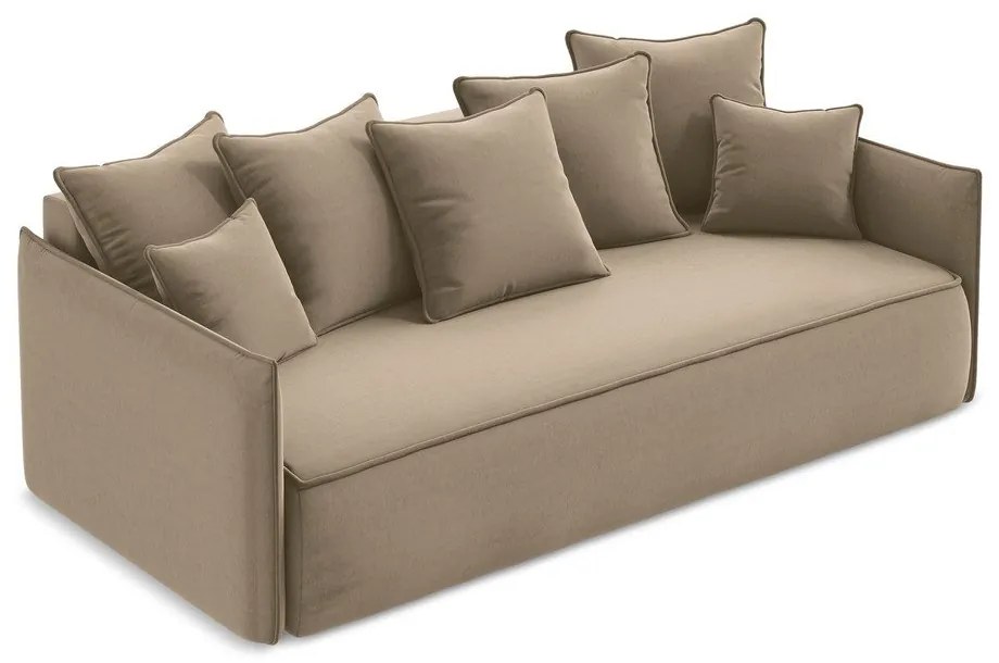 Jasnobrązowa aksamitna rozkładana/ze schowkiem sofa 225 cm Hula – Makamii