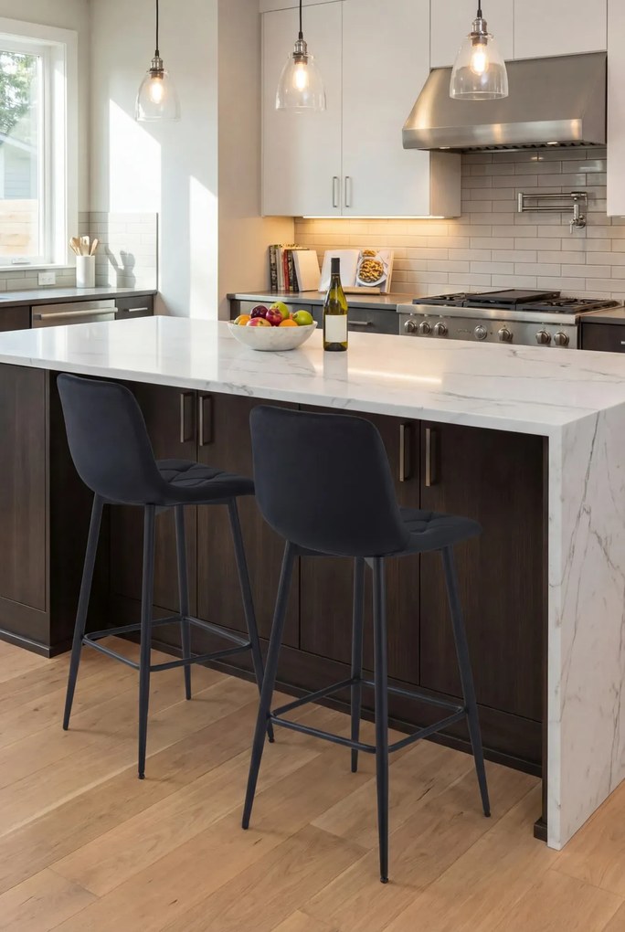 Czarny welurowy hoker metalowy z oparciem L7-L81