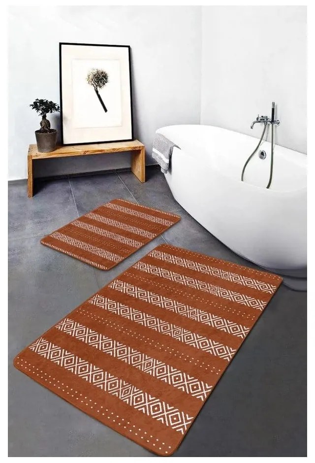 Brązowe aksamitne dywaniki łazienkowe zestaw 2 szt. 60x100 cm – Mila Home