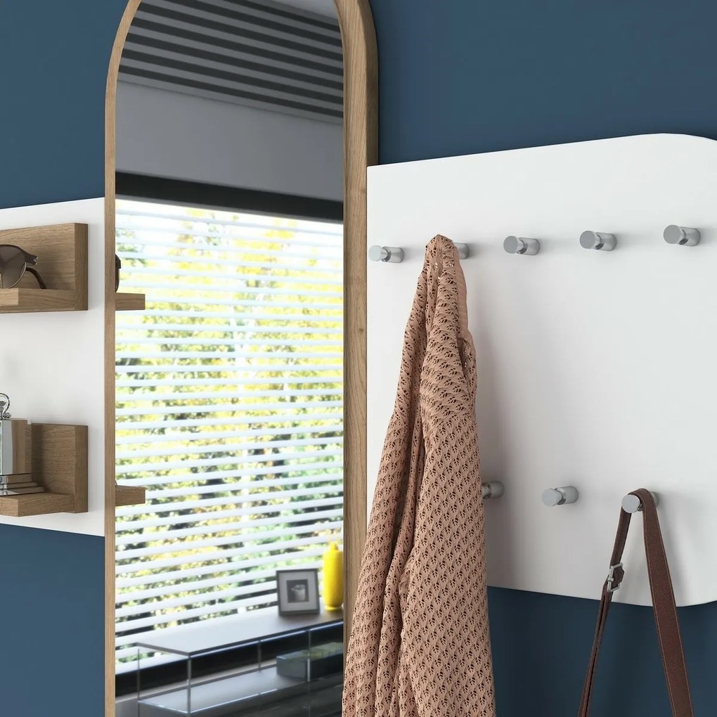 Wieszak ścienny z lustrem Pomi White and Walnut