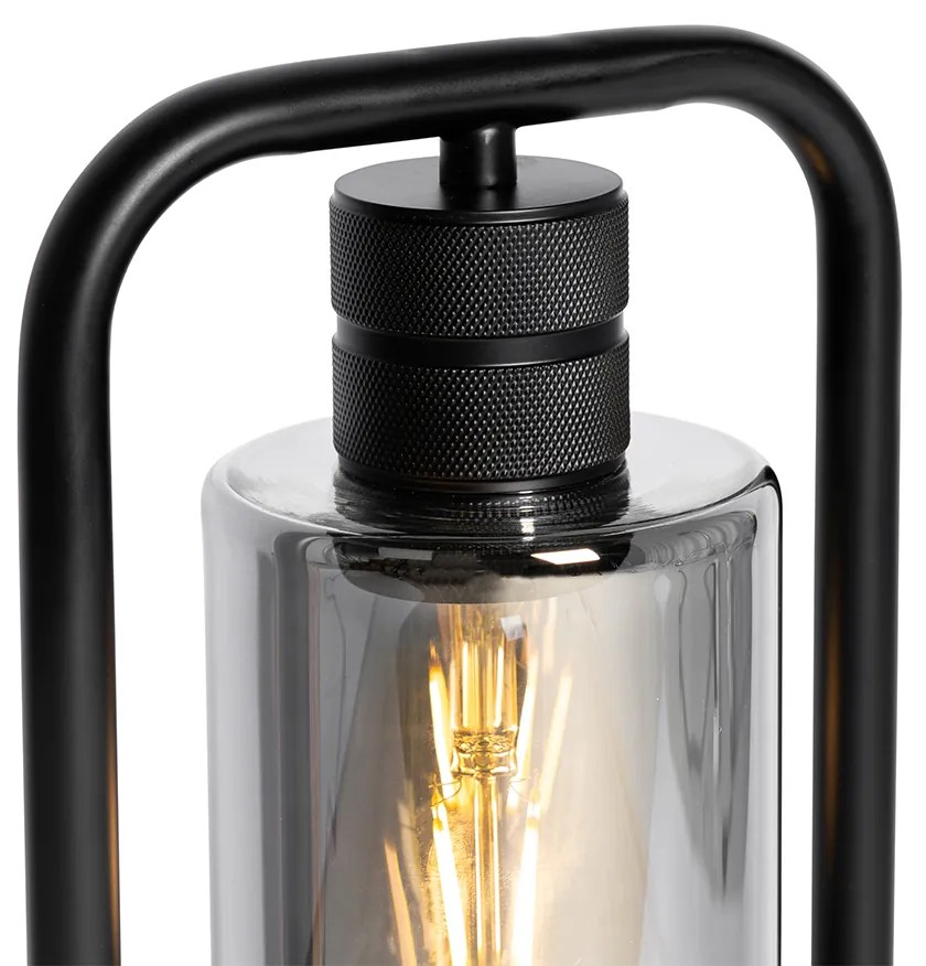 Nowoczesna lampa stołowa czarna z przydymionym szkłem - Stavelot