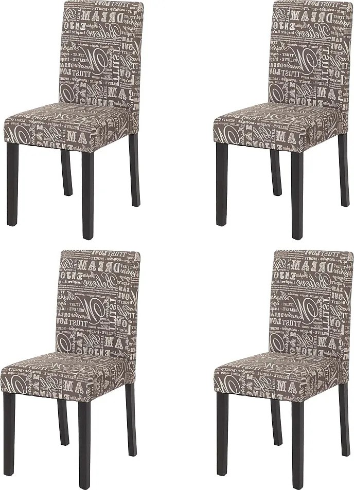 Krzesło do jadalni Littau (zestaw 4 sztuk),  tkanina z napisem, szary, ciemne nogi
