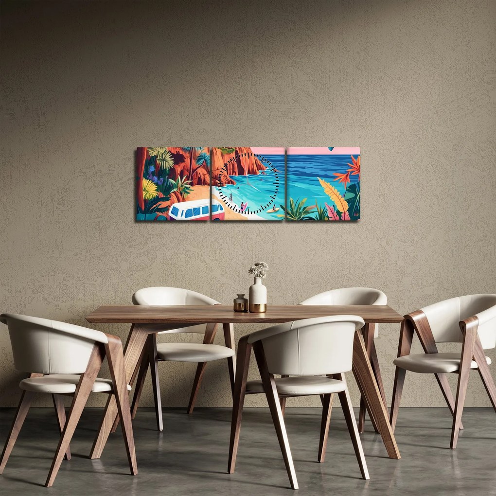 Obraz - Karawan nad oceanem (z zegarem) (90x30 cm)
