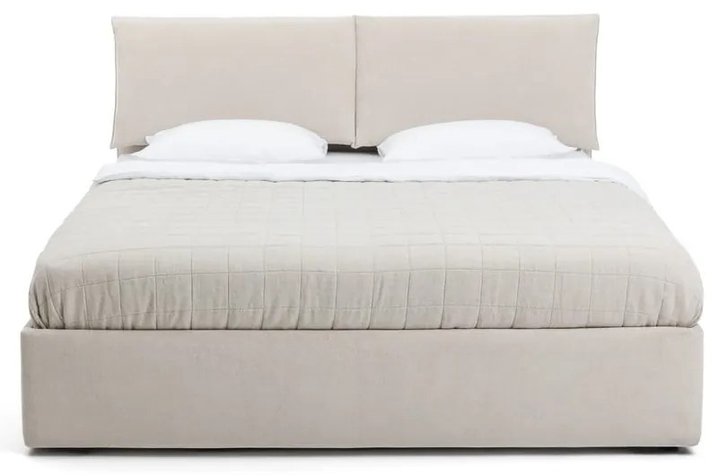 Beżowe tapicerowane łóżko dwuosobowe ze schowkiem z materacem i stelażem 160x200 cm Thessa Pillow – Bonami Selection