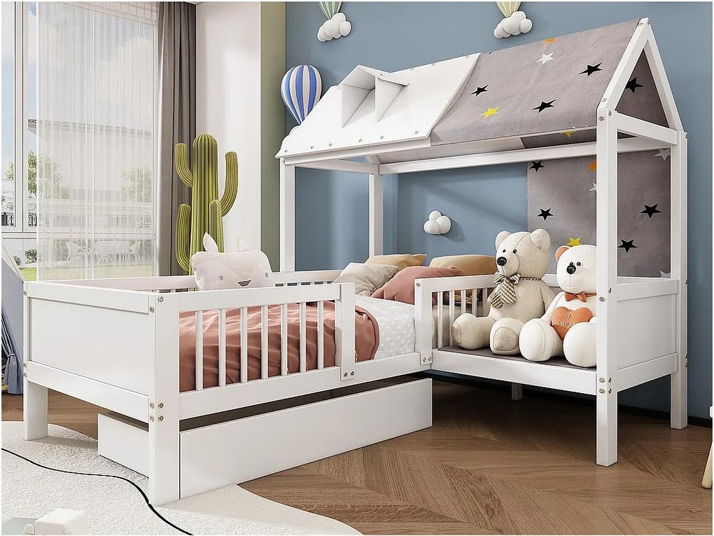 Łóżko proste dla dziecka wielofunkcyjne z litego drewna - z szufladą pod łóżkiem - 90x200 cm - Białe