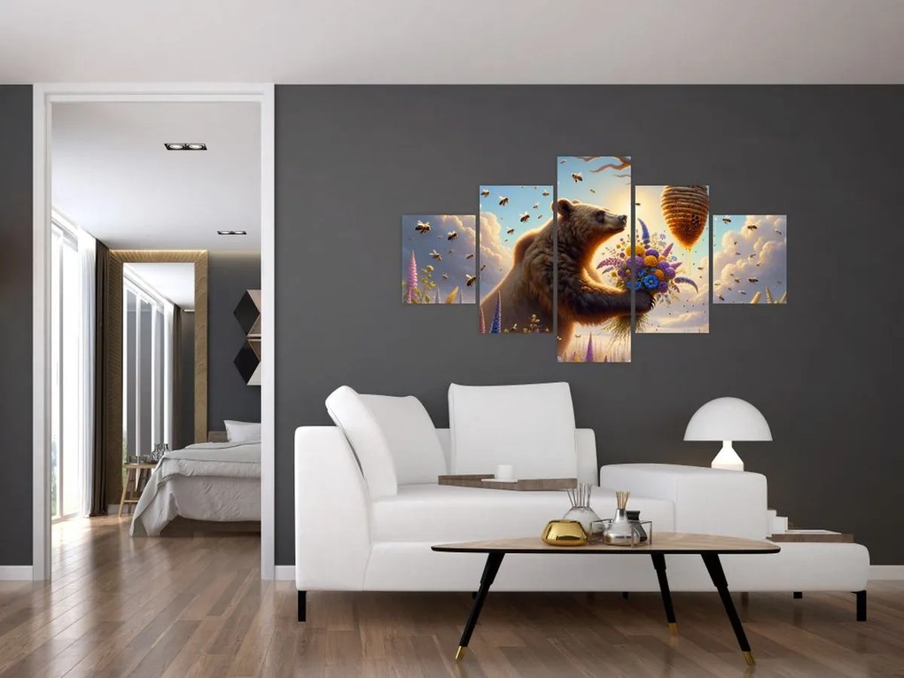 Obraz - Niedźwiedź i pszczoły (125x70 cm)