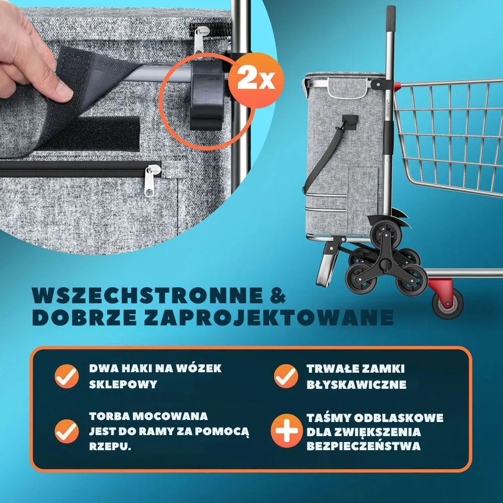 Torba na zakupy na kółkach do schodów COMFORT, 50l, szara Jurhan