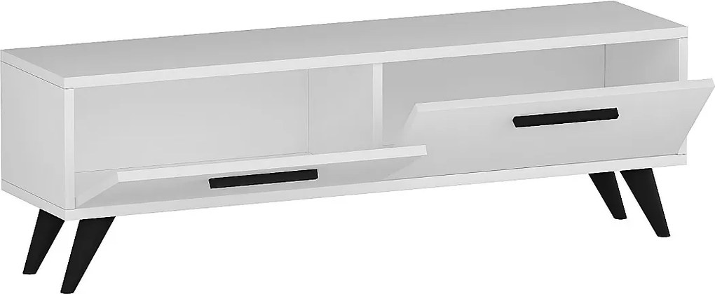 Stojak pod telewizor – 120 cm x 45 cm x 29,6 cm – Biały – Płyta wiórowa pokryta melaminą