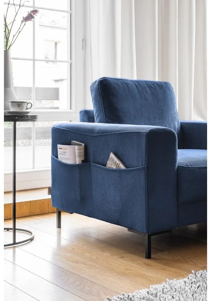 Ciemnoniebieski sztruksowy fotel Lofty Lilly – Miuform