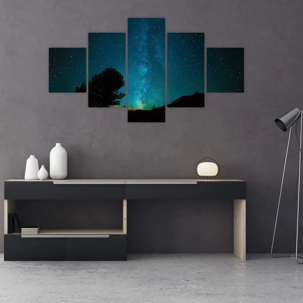 Obraz nocnego nieba z gwiazdami (125x70 cm)