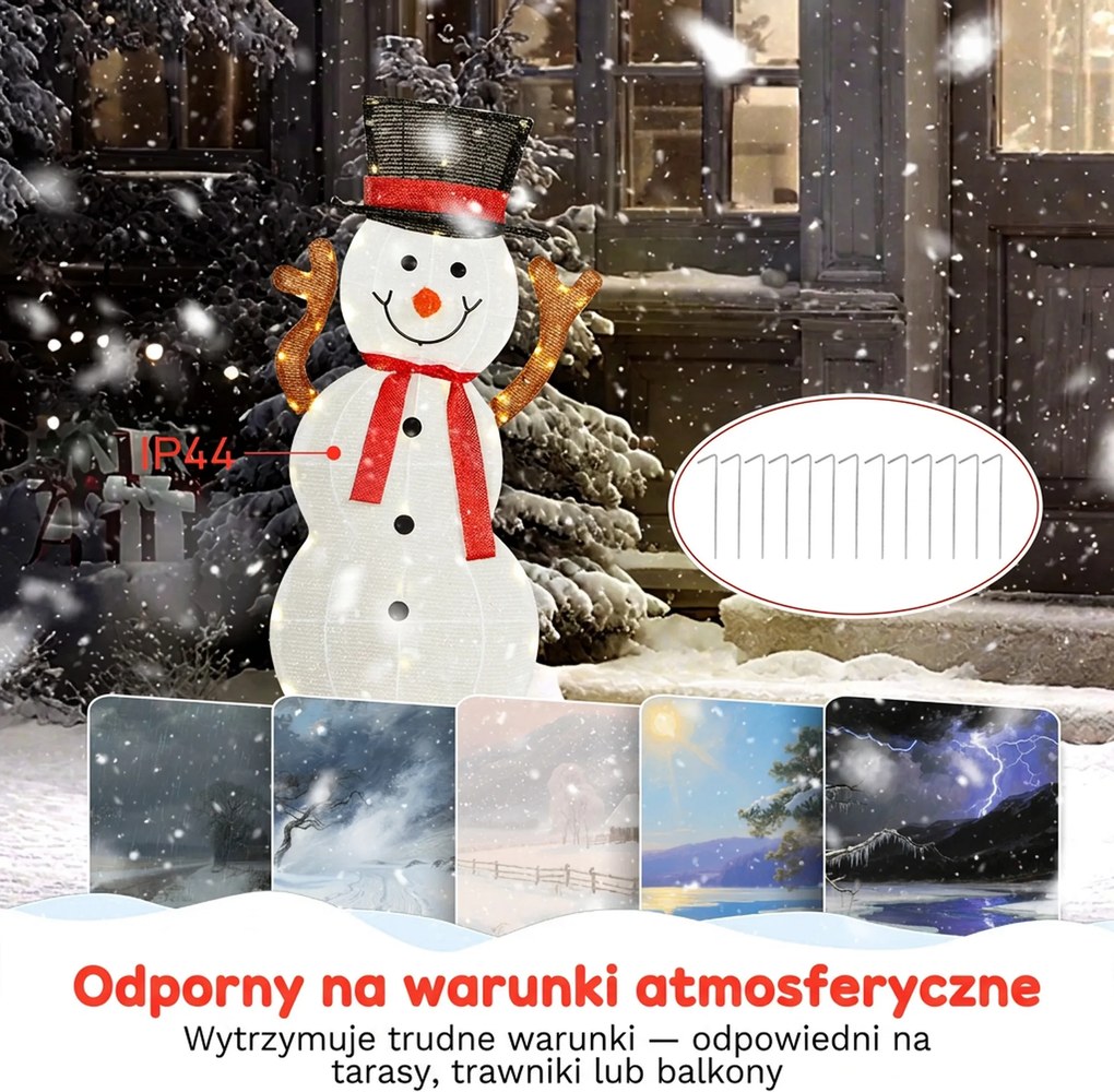 Outsunny 3-częściowa świąteczna dekoracja bałwanków, oświetlenie LED, kołki gruntowe, wodoodporna, stal, poliester, biały | Aosom PL
