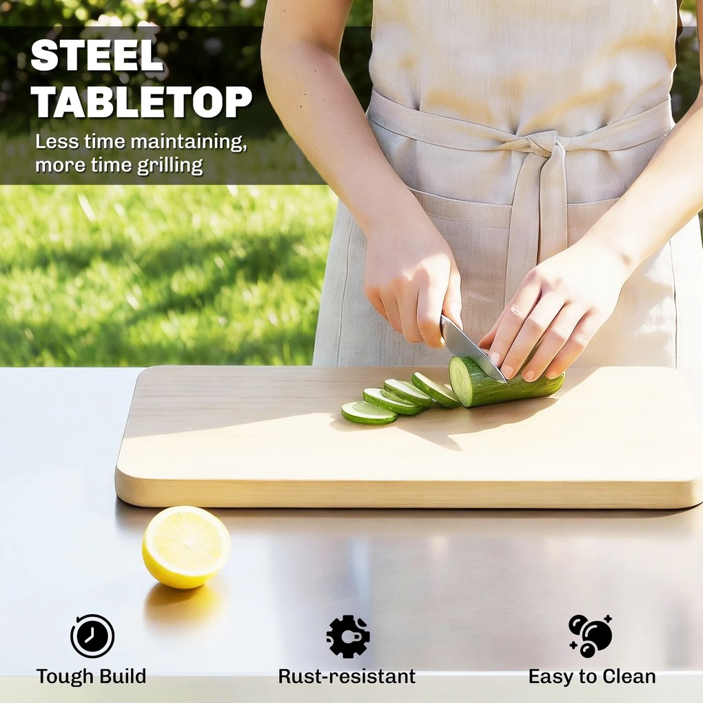 Outsunny Wózek kuchenny na kółkach, serwujący wózek z szafką, uchwytami, stalowa powierzchnia 117 x 55 x 78 cm Czarny | Aosom PL