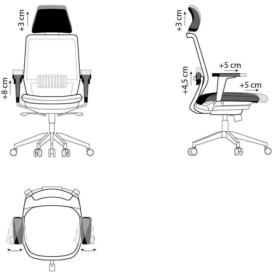Najwyższej klasy fotel biurowy z pełną regulacją 3D (podłokietniki, zagłówek, lędźwie, głębokości siedziska. Ergonomiczne oparcie, baza chromowana. Odporność 110k cykli Martindale'a. Zgodny z normą BHP 2023. Super cena!