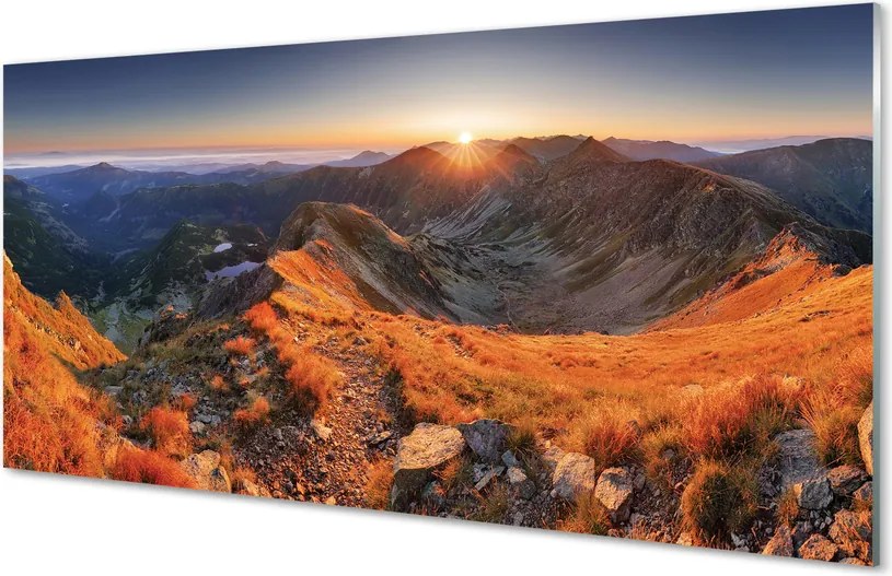 Panel szklany do Kuchni Szkarłatny Zachód w Alpach