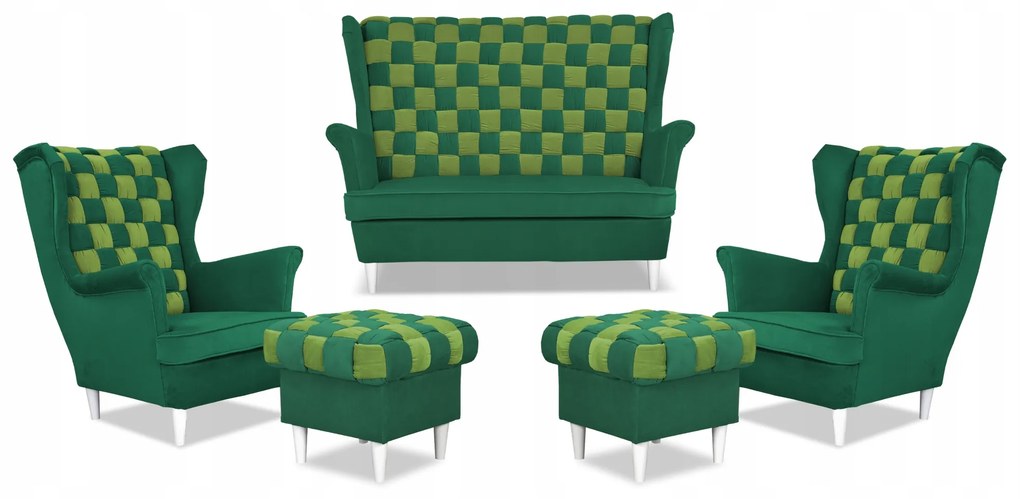 Zestaw uszak CAROL DUO sofa fotele pufy Family Meble seledynowo - zielony