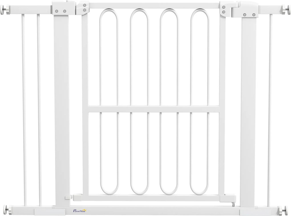 PawHut 76 cm wysokości bramka dla zwierząt do ram drzwi, korytarzy i schodów, 76-104 cm szerokości, Metal i Plastik, Biały