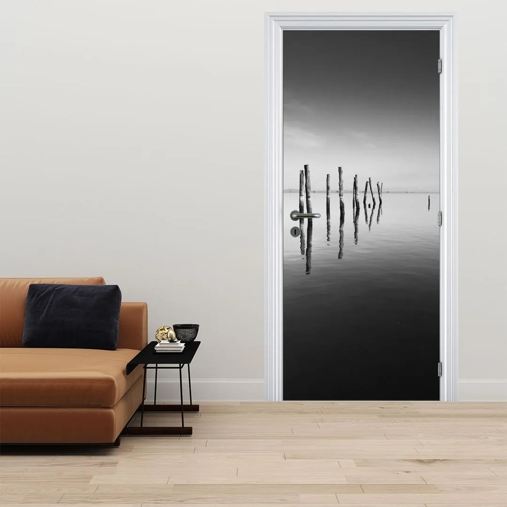Fototapeta na drzwi - Czarno - biała powierzchnia wody (95x205cm)