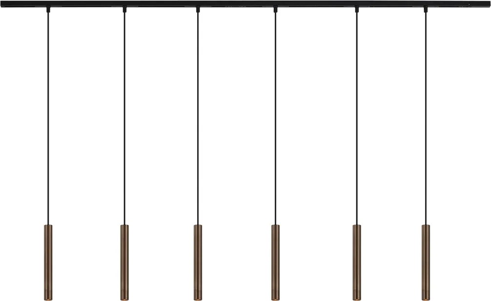 Nowoczesny system oświetlenia szynowego z 6 lampami wiszącymi w kolorze brązu, jednofazowy - Slimline Keno