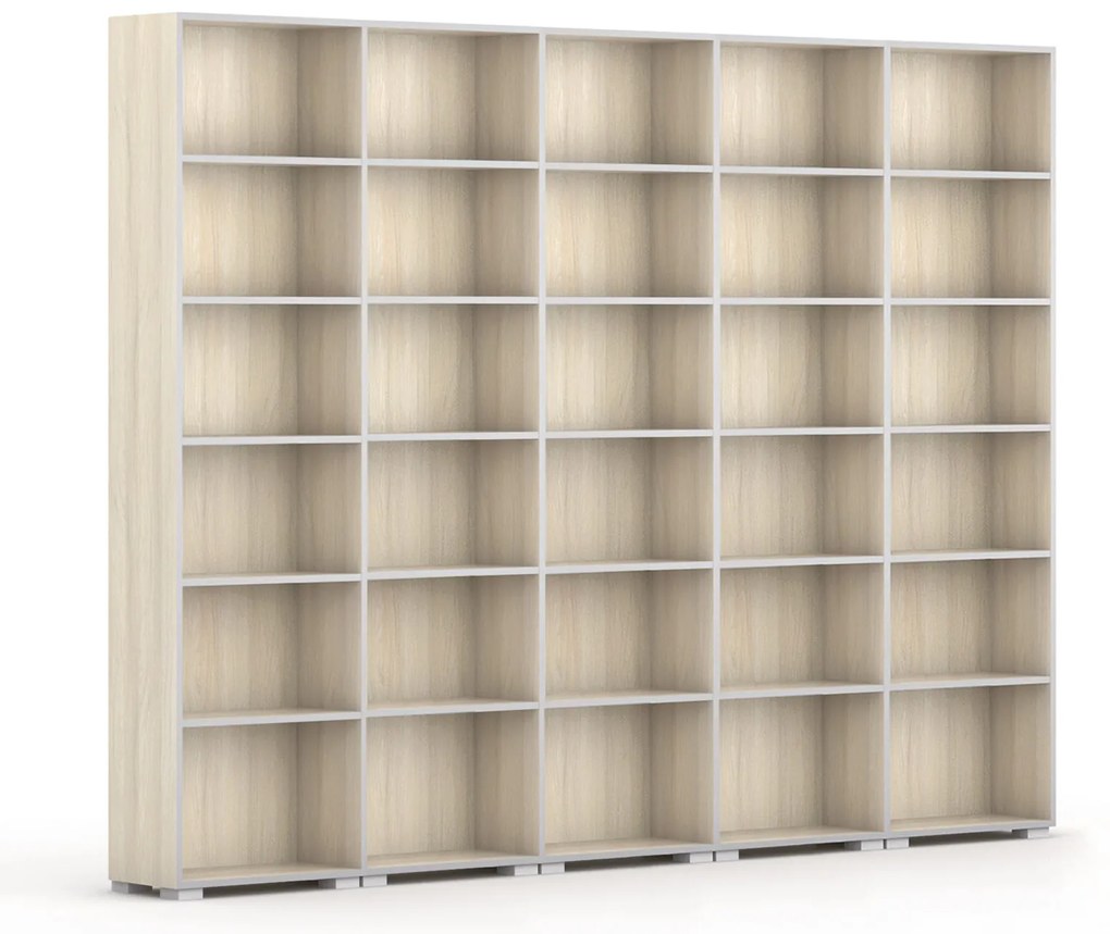 Biblioteka SILVER LINE, 5 kolumn, 2230 x 3000 x 400 mm, dąb naturalny