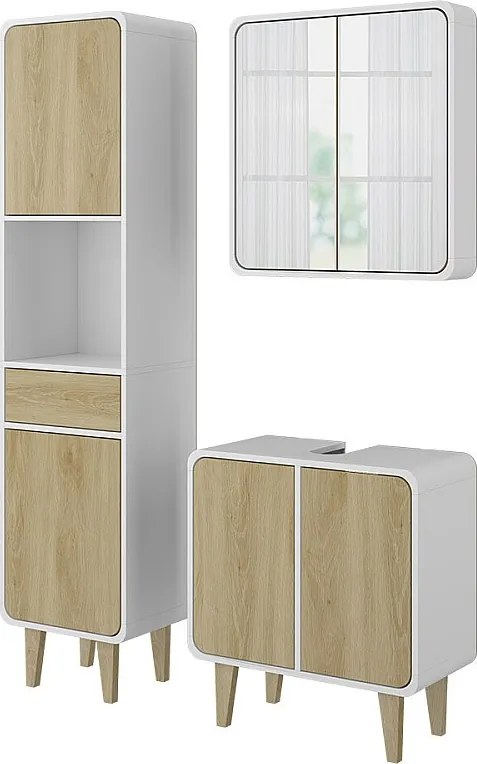 Zestaw mebli łazienkowych biały/dąb 60x30x61 arla