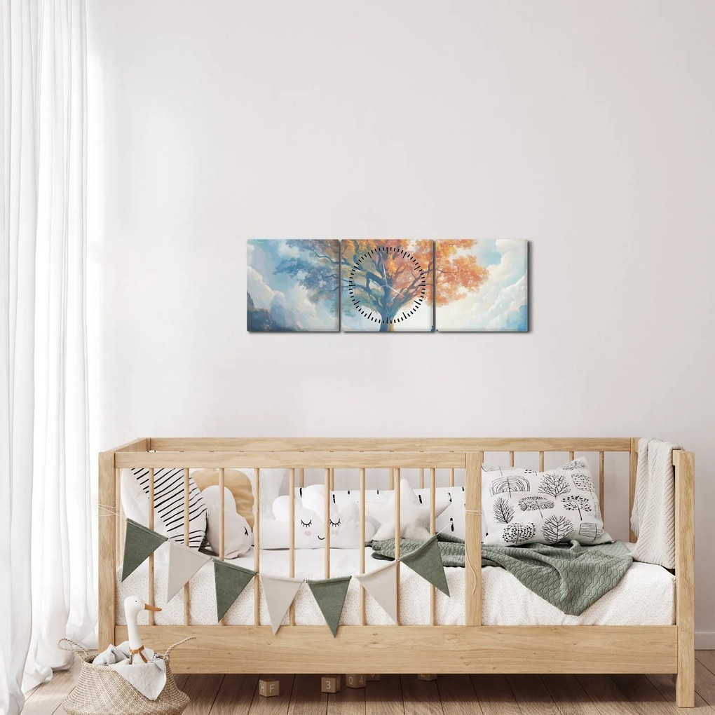 Obraz – Drzewo życia i miłości (z zegarem) (90x30 cm)