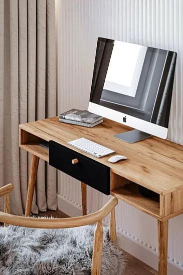 Biurko z półkami i szufladą w stylu skandynawskim dąb craft + czarny R4-K71