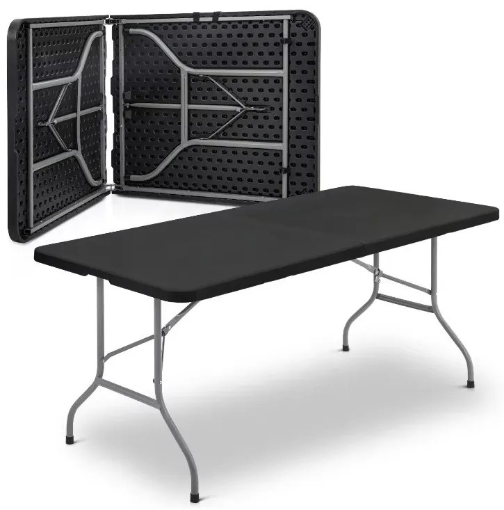 Zestaw mebli cateringowych stół + 2 ławki składany do ogrodu prostokątny tworzywo sztuczne kolor czarny