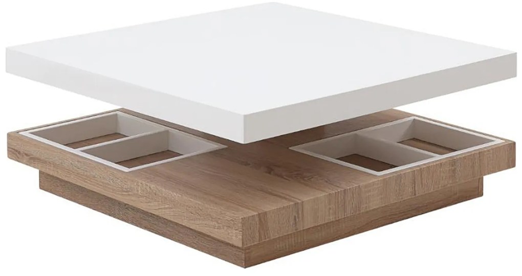 Ława FAUSTO – Obrotowy blat – MDF lakierowany kolor: biały i dębowy