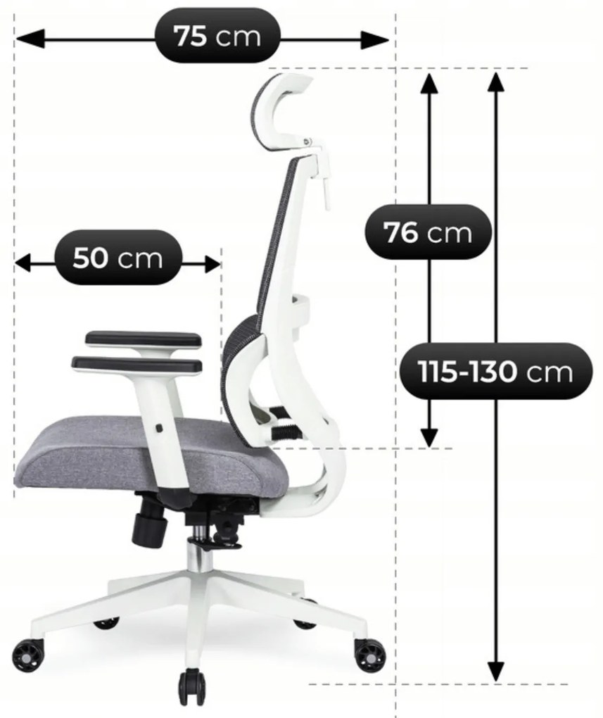 Fotel Biurowy Ergonomiczny Obrotowy NICKI Szary Nowoczesny